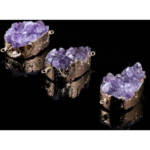 High Quality Natural Amethyst Connector Pendant Irregular Charms Pendants For Jewelry Making Bracelet DIY Necklace