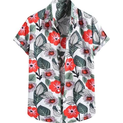 New Fashion Leaves Hawaiian Shirt Men Cotton Linen Print Short Sleeve Shirt Blouse Top Loose Casual Summer Clothing For Men