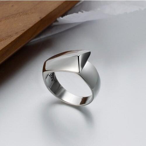 9.7g S925 sterling silver Folded Opening Irregular Wide Ring Europe Handmade Irregular Rock Open Wide Ring For Women New Cool