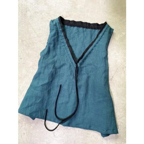 Women V neck Sleeveless Tops Female Patchwork Loose Retro Simple Flax Tanks Ladies Spring Summer Tanktops 2020