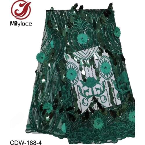 High Quality French 3D Tulle Beaded African Lace Fabric Sequins Embroidered Nigerian Lace Fabrics for Wedding Dress CDW-188