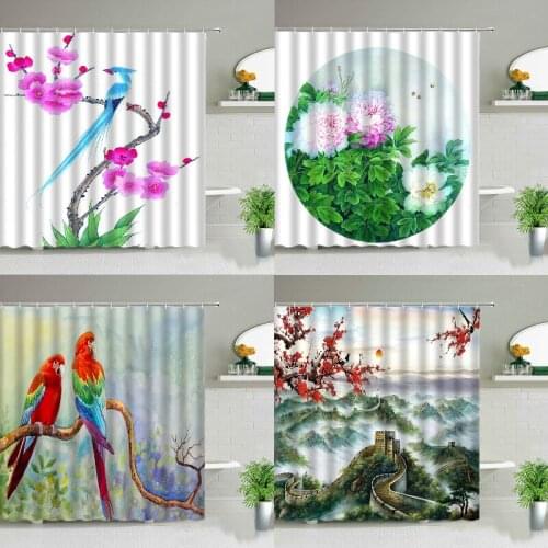 Chinese style flowers and birds shower curtain bedroom curtains Curtains curtains in the room Curtains for the kitchen Bath mat