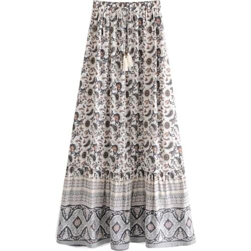 DAILOU High Waist Vintage Women Floral Print Long Skirt Fashion Elegant Boho Long Skirts Faldas Jupe Femme Saia Spring Autumn