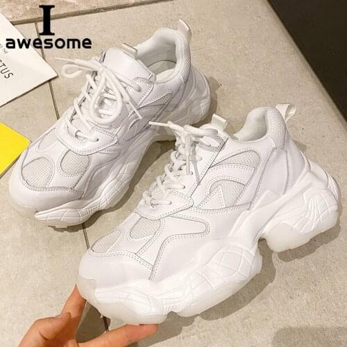 Genuine Leather Mesh Breathable Women Chunky Sneakers 2021 Fashion Summer Womens Platform Shoes Brand Trainers Ladies Footwear