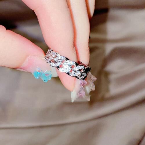 Flatfoosie 2021 Trendy New Cuban Link Chain Rings High Quality Iced Out CZ Brass Rings For Women Hip Hop Punk Charm Jewelry Gift