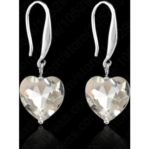 Elegant Women Wedding Jewelry 925 Sterling Silver Cubic Zircon Heart Shape Earrings ping