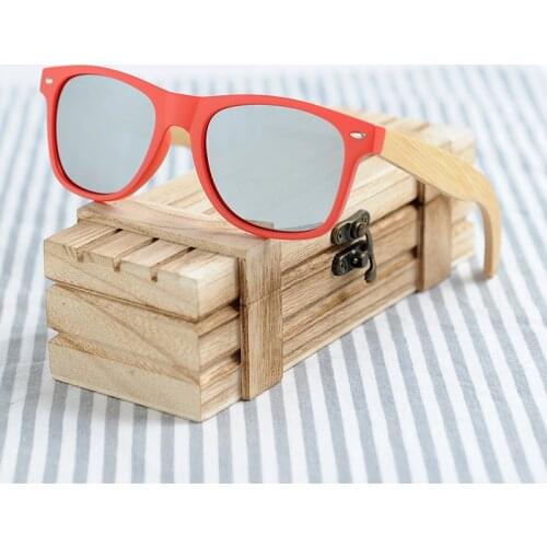 BOBO BIRD Brand Red Frame Sunglasses Woman Polarized Bamboo Holder Sun Glasses Beach Fashion Coated With Wood Box Oculos