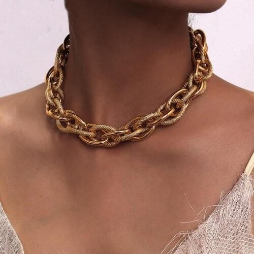 Salircon Women Jewelry Set Punk Cuban Thick Chain Chunky Choker Necklace Bracelet Set Statement Gothic Gold Color Party Jewelry