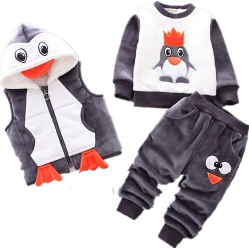 Winter Baby Boys Clothes suit Plus velvet thicken Coat + Sweatshirt + Pants 3Pcs Infant Kids Children Warm Suit Toddler Clothes