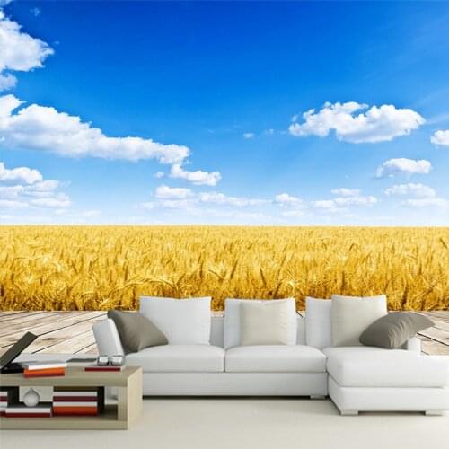 Golden Wheat Field Blue Sky And White Clouds TV Background Wall Paper 3D Wall Murals Photo Wallpaper Roll Living Room Home Decor