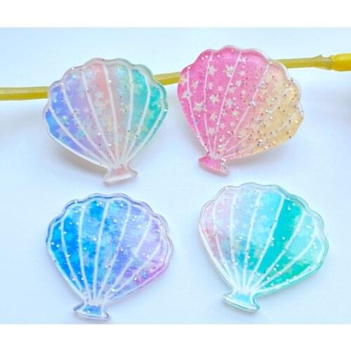 10pcs Acrylic kawaii Shiny shells rhinestone flat back Cabochon Art Decoration Charm Craft