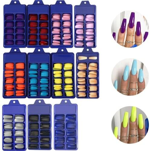 100 Pieces/set Solid Color False Nail French Candy Color Nail Art Matte Full Cover Pointed Detachable Nail Tips Nail Art & Tools