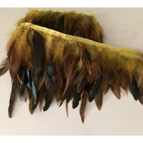 2 Meters Width 10-15 CM Dyed Yellow Chicken Rooster Tail Cock Schlappen Feather Trim Fringes Lace Skirt Dress Costume Decoration