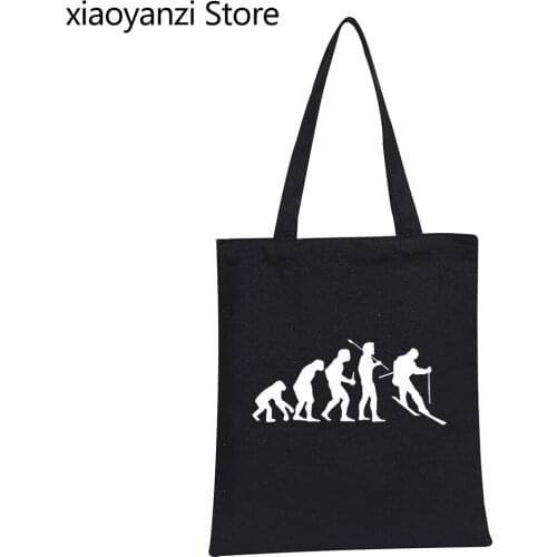 2021 New Evolution of Skiing Shoulder Canvas Bag Funny Cool Women Men Eco Reusable Shopping Bag Student Book Bags SL-010