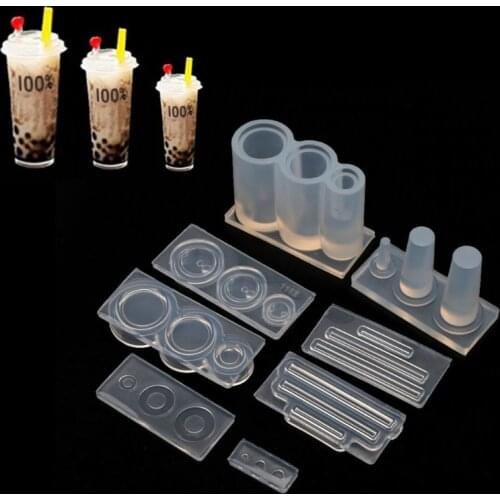 3D Mini Milk Tea Cup Bottle Pendant UV Epoxy Resin Molds Handmade Silicone Molds Kit Miniture Food Play Mold Craft Jewelry Tool