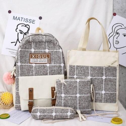 2020 4Pcs/set Canvas School Bag for Teenagers Girls Student Book Bags High Quality Women Travel School Backpacks Female Rucksack