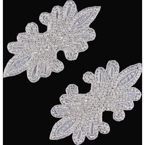 5pcs/lot)Lovely Silve Base Hair Bows Rhinestone Applique Patch Artificial Crystal Beaded Applique Trim For Bridal Sash/Belt