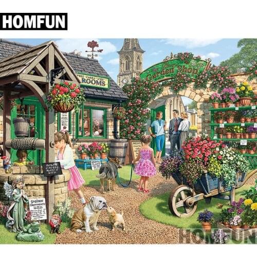 HOMFUN Full Square/Round Drill 5D DIY Diamond Painting " The Garden Shop" 3D Embroidery Cross Stitch 5D Home Decor A00807