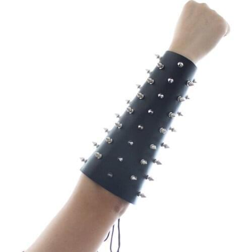 Bondage Genuine Leather Hand Strapped With Nails Arm Restraint Sex Toys Armor Handcuffs Adult Toys