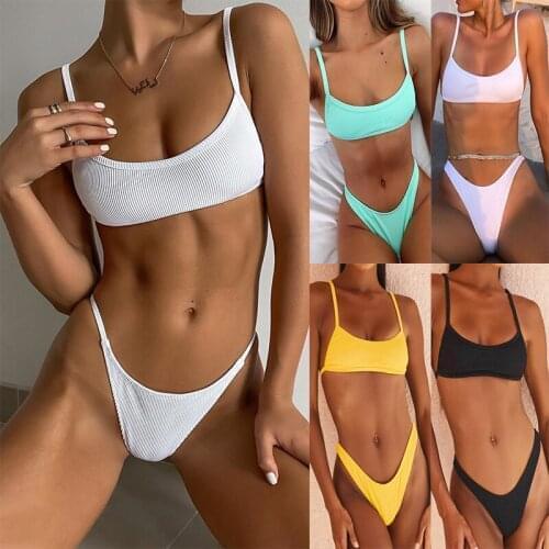 Sexy Bandeau Bikinis Women String Push Up Bikini Set Brazilian Swimwear Spaghetti Strap Bathing Suits Beach Wear Female Biquini