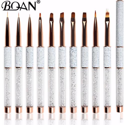 BQAN 10pc Marbled Rose Gold Diamond Gradient Nail Brush Nail Art Brush Line Painting Brushes Crystal Acrylic Thin Liner Drawing