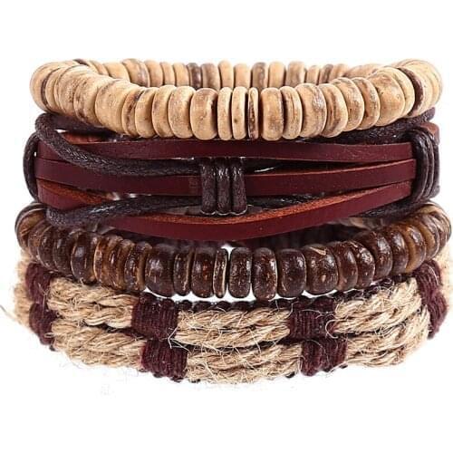 CIBOCIBO Luxury Bracelet Men 4 Piece Bohemia Leather Rope Wristband Bracelet Men Braided Vintage Punk Pulsera Hombre Men Gifts