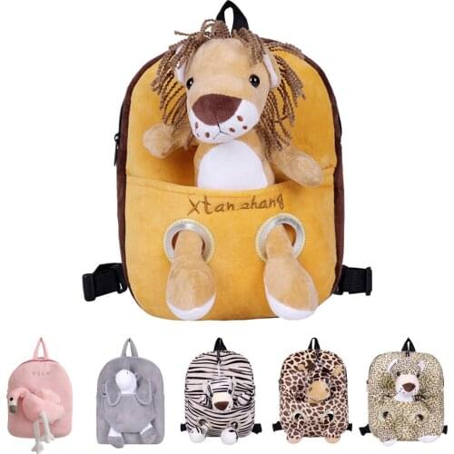 Toddler Backpack Lovely Animal Plush Shoulder Bag Lion Flamingo Tiger Giraffe Cartoon Travel Bag School Bag Gifts For Boys Girls