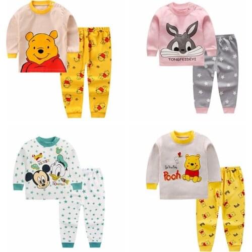 Disney New Childrens Clothing Sets Autumn Cotton Baby Boys Sleepwear Sets Kids Girls Long Sleeve T-shirt+pants 2 Piece Sets