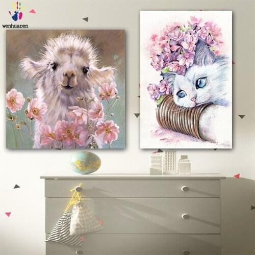 DIY colorings pictures by numbers with colors Lovely sheep and cat picture drawing painting by numbers framed Home