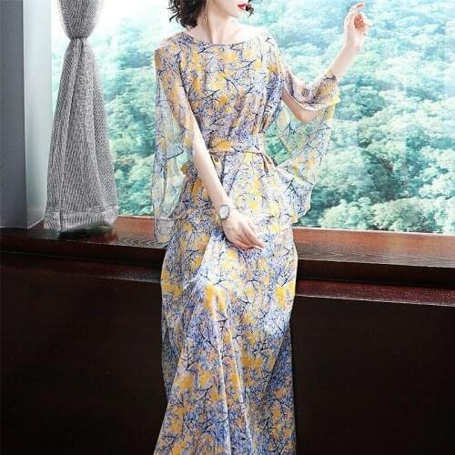 Design Dress Women 2020 Summer High-end Female Fashion Lace Up Printed Floral Long Dress Elegant Ladies Plus Size Vestidos K294