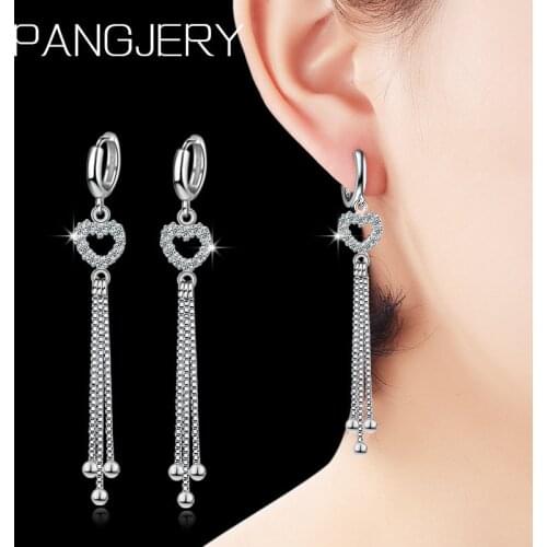 PANGJERY Prevent Allergy 925 Sterling Silver Long Drop Earrings for Women Elegant Tassel LOVE Heart Engagement Fine Jewelry Gift