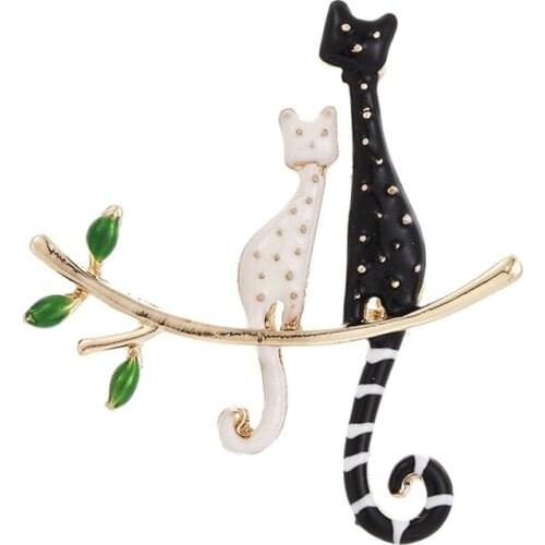 Black Cat Sleeping On The Tree Enamel Brooches For Women And Men New Years Gifts