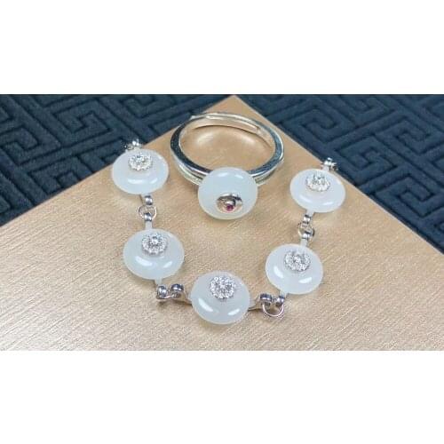 925 silver inlaid and Tian Baiyu Pingan buckle set hs02