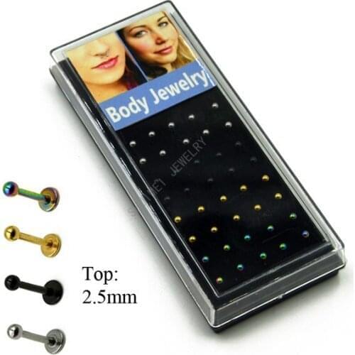 40Pcs Titanium Plated Ball Ear Tragus Labret Lip Piercing Stud Ring Lip Bar Jewelry 16g Free Shipping