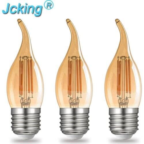 JCKing Dimmable 2W/4W/6W/8W E26/E27 LED Filament Bulbs Candle tail LED Amber Bulb, LED Antique Chandelier