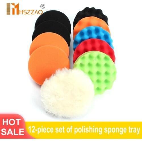 12 Pcs 3" Buffing Pad Car Sponge Polishing Pad Kit Abrasive Polisher Drill Adapter Waxing Tools Accessory For Car Polisher