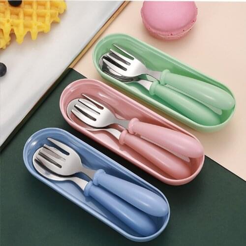 New 304 stainless steel childrens tableware candy color childrens fork and spoon three-piece set