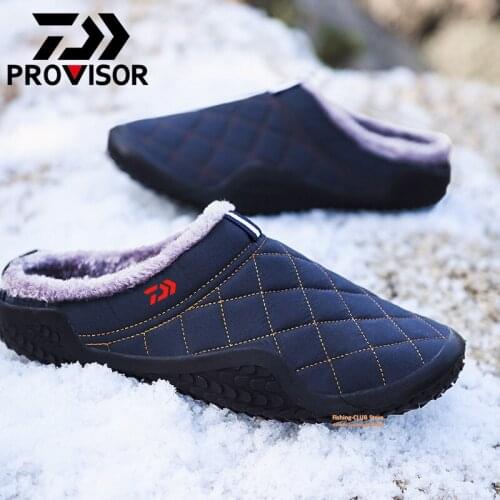 DAIWA New Cotton Slippers Men Winter Outdoor WaterProof Cold-Proof Casual Shoes Men Plush Warm Footwear Big Size48 Fishing Shoes