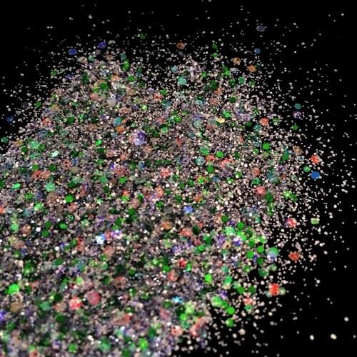 Wholesale Acrylic Mixed Size Manicure Paillettes Nail Art Glitter Powder Silver Green Hexagonal Sequins UV Dust Flash Powder