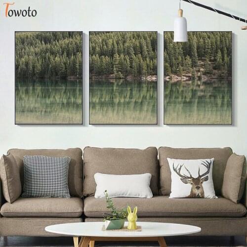 Spuce Forest Pine Art Print Nature Poster Scandinavian Landscape Canvas Painting Reflection Lake River Wall Art Wall Pictures