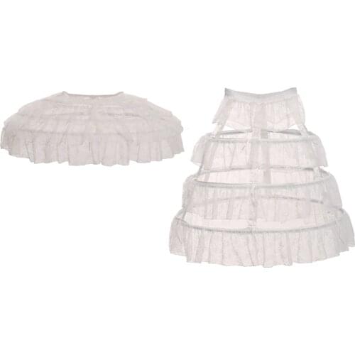 Adjustable Lace Wedding Party Petticoat Skirt Lolita Women Girls White Bustle Crinoline Cage Pannier Lace Hoop Understkirt