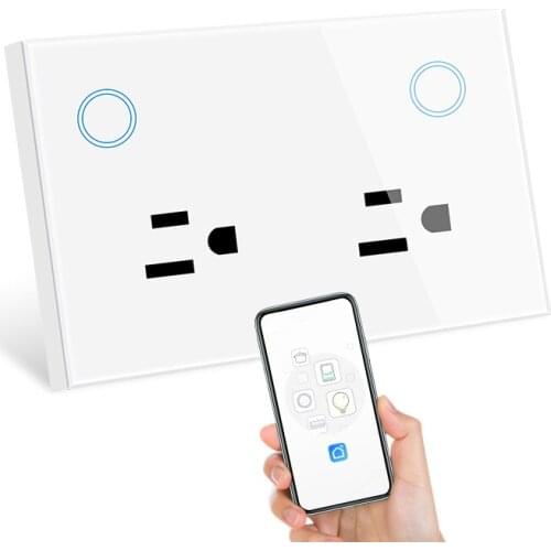 WIFI Smart Switch Socket USA Standard Glass Panel Touch Switch Socket Double Power Wall Switch Socket