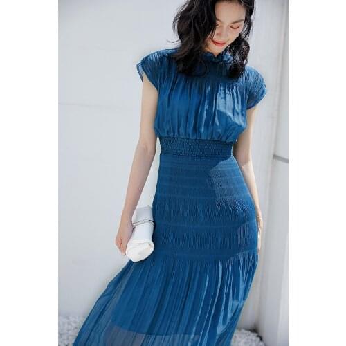 Spring and Autumn women dress 2019 Autumn Fashion elegant red black blue Sleeveless chiffon ruffle dress vintage ladies dress