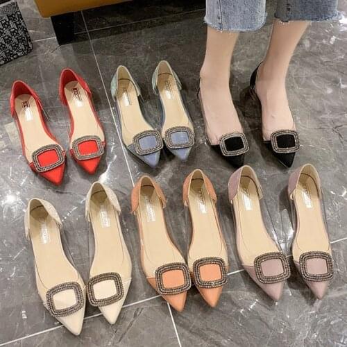 Plus Size 41 Women Flats 2021 New Pointed Toe Jelly Slip on Shoes Crystal Transparent Ladies Shoes Shallow zapatos mujer 8921N