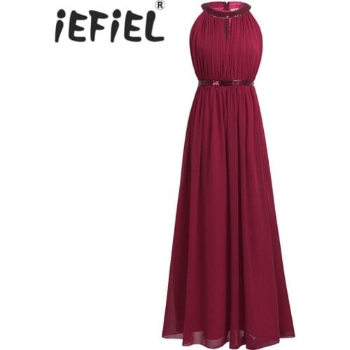IEFiEL Women Ladies Halter Bridesmaid Elegant Floral Lace Chiffon Dress Floor Length Women Party Maxi Formal Occasion Dress