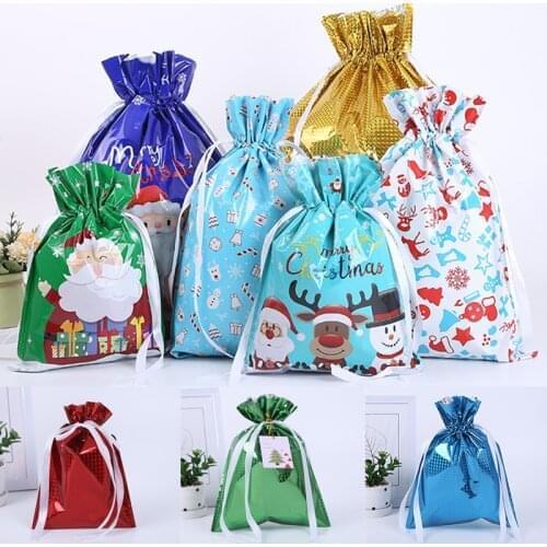 1PC Santa Gift Bag Candy Bag Snow Crisp Bag Drawstring Bag for Home New Year 2022 Decor Merry Christmas Decorations Presents