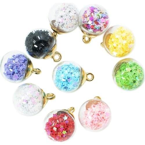 10 Pieces 16mm Colorful Transparent Glass Ball Star Charms Pendant Finding for Jewelry Accessories Earring Necklace Charms