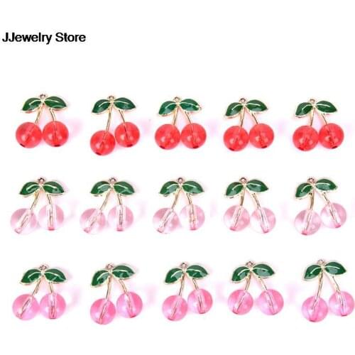 10pcs Enamel Cherry Charm Fruit For Jewelry Making Earring Pendant Bracelet And Necklace Charms