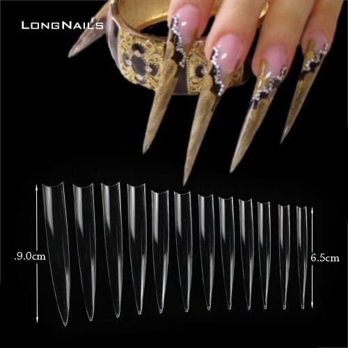 120pc/Bag Super Vampire False Tips XXXXL 9.0cm Half C-Curve Liveshow Fake Nails Clear Stiletto Salon Supply Nail Fake Tips 0-11