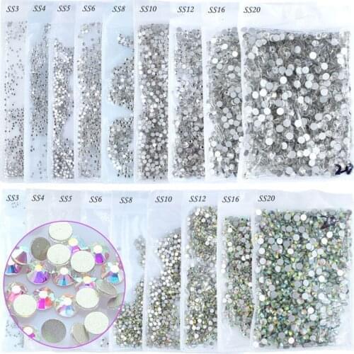 1440pcs Crystal white AB Flatback nail rhinestones Hot-Fix Crystal Stones for Nail Arts phone sewing crafts DIY accessiories